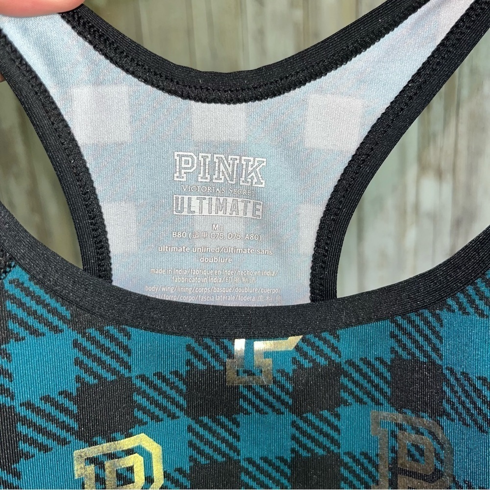 PINK Venetian Teal Plaid With Foil Print Bra - Picture 6 of 6